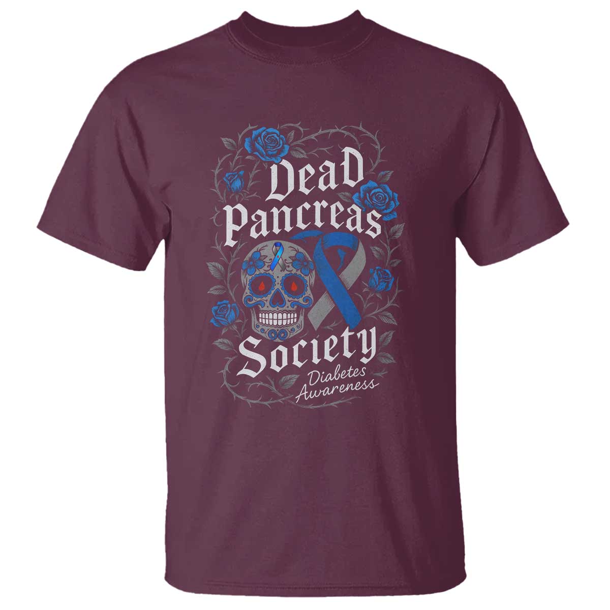 Funny Diabetes Type 1 Support T Shirt Dead Pancreas Society Sugar Skull
