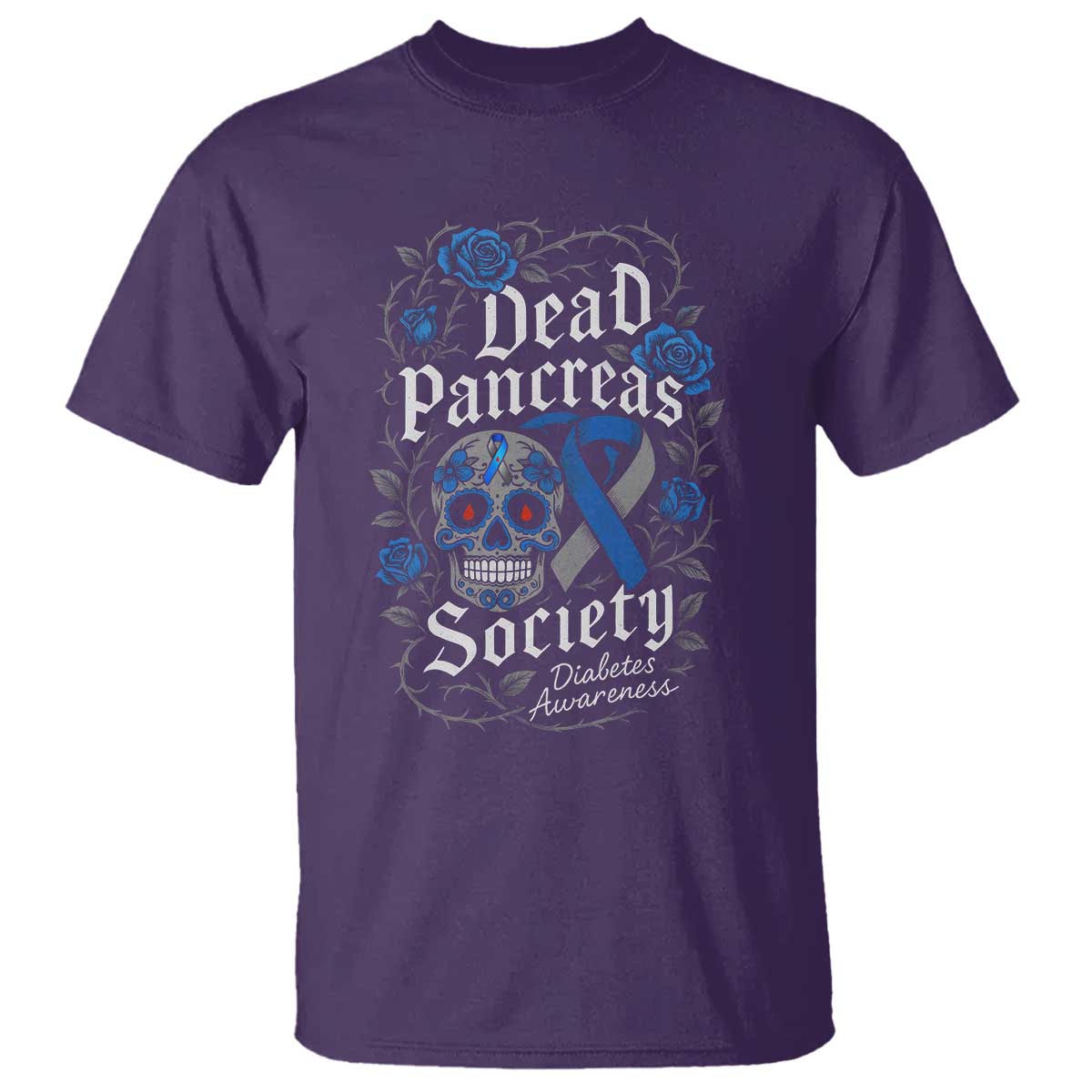 Funny Diabetes Type 1 Support T Shirt Dead Pancreas Society Sugar Skull