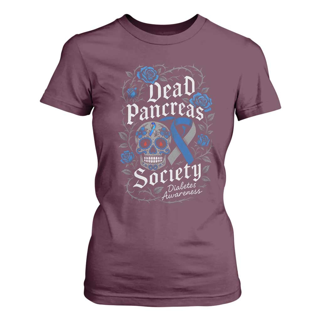 Funny Diabetes Type 1 Support T Shirt For Women Dead Pancreas Society Sugar Skull