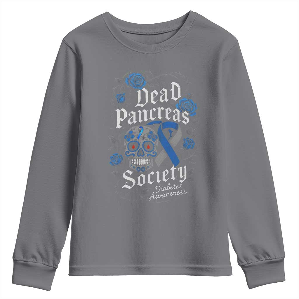 Funny Diabetes Type 1 Support Youth Sweatshirt Dead Pancreas Society Sugar Skull