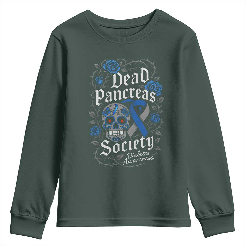 Funny Diabetes Type 1 Support Youth Sweatshirt Dead Pancreas Society Sugar Skull