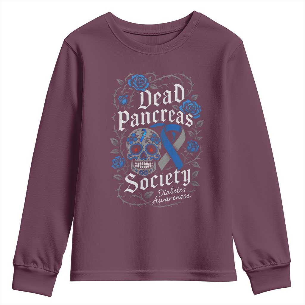 Funny Diabetes Type 1 Support Youth Sweatshirt Dead Pancreas Society Sugar Skull