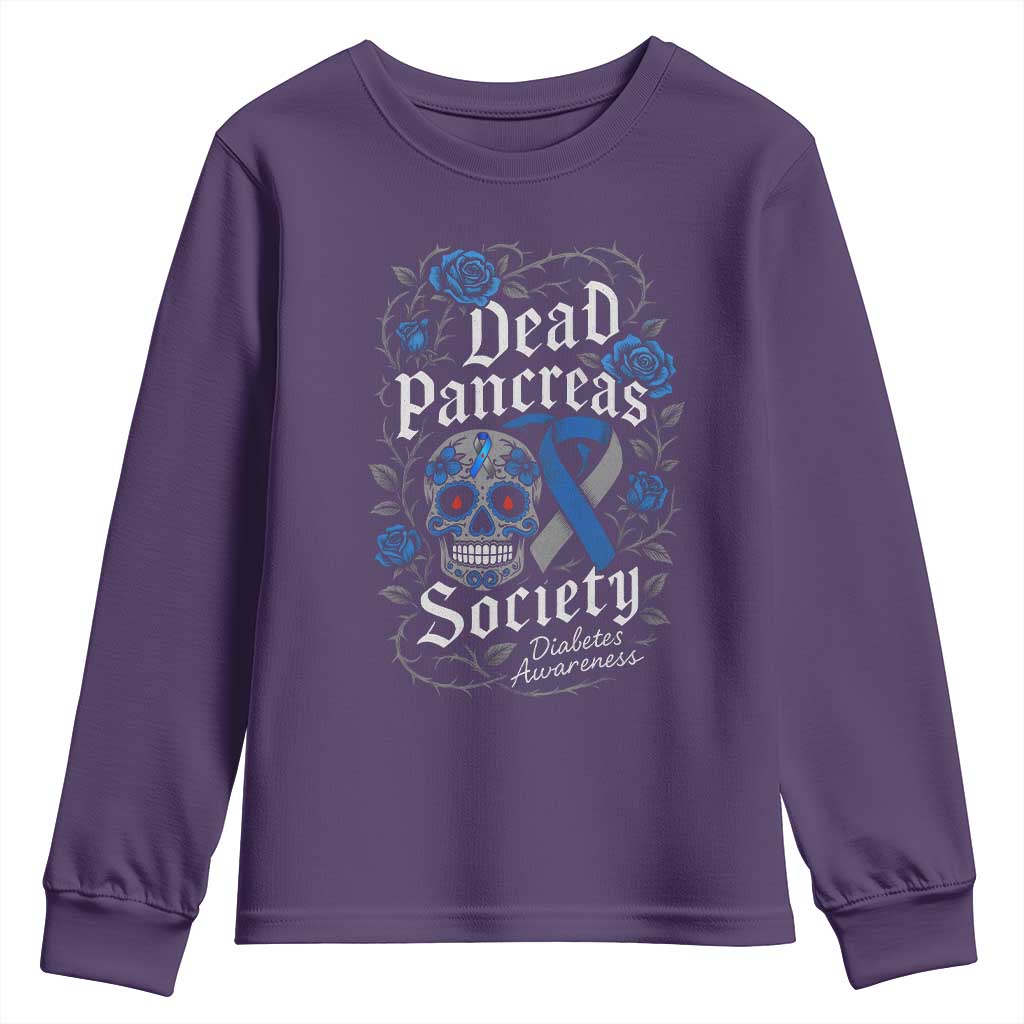 Funny Diabetes Type 1 Support Youth Sweatshirt Dead Pancreas Society Sugar Skull