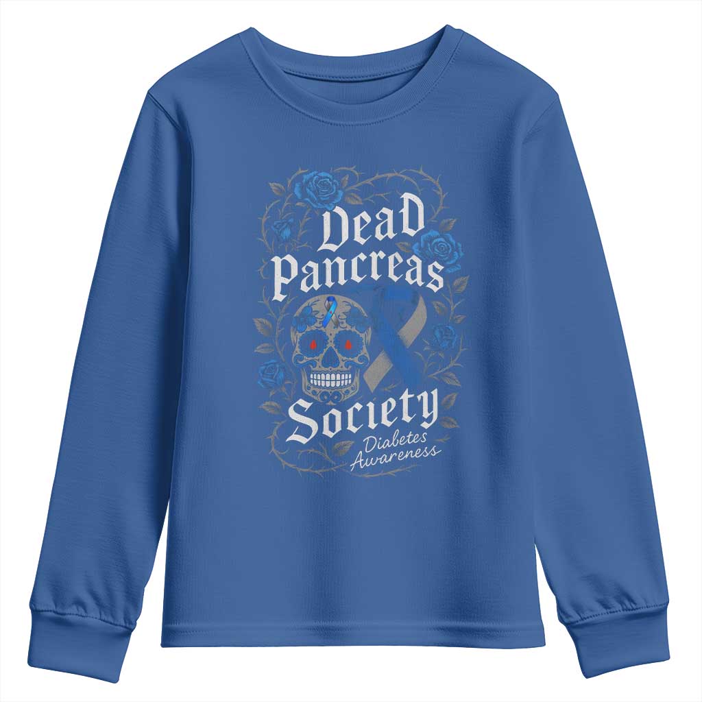 Funny Diabetes Type 1 Support Youth Sweatshirt Dead Pancreas Society Sugar Skull