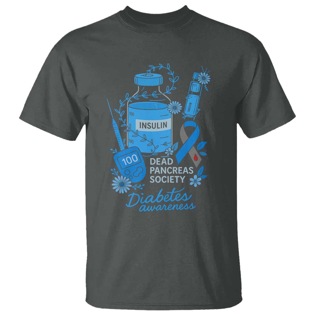 Dead Pancreas Society T Shirt Funny Diabetes Support Insulin T1D Support