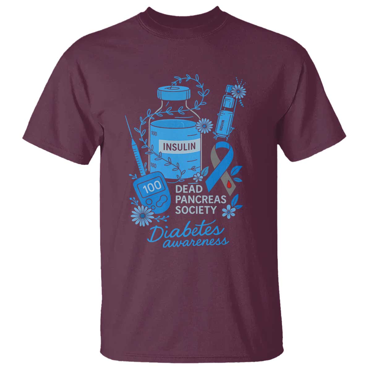 Dead Pancreas Society T Shirt Funny Diabetes Support Insulin T1D Support