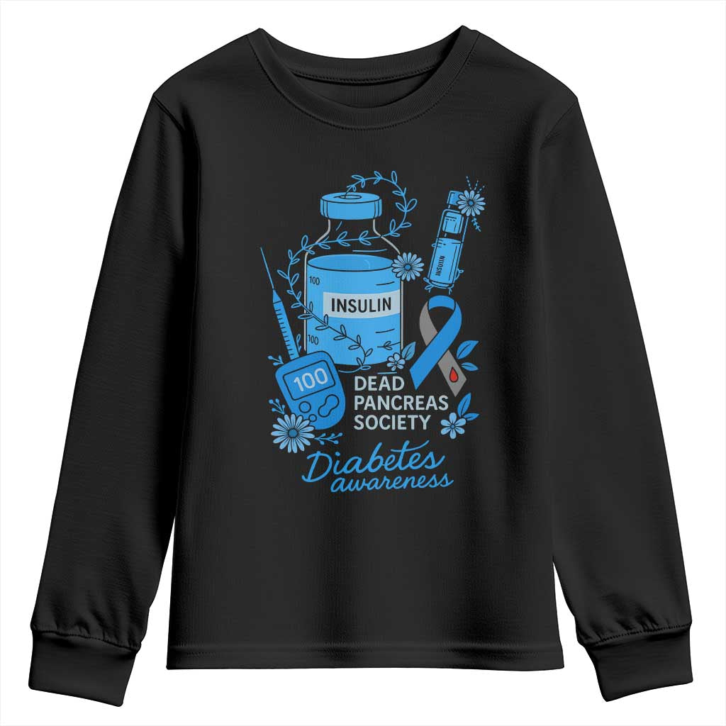 Dead Pancreas Society Youth Sweatshirt Funny Diabetes Support Insulin T1D Support