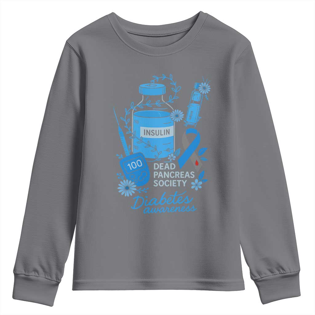 Dead Pancreas Society Youth Sweatshirt Funny Diabetes Support Insulin T1D Support