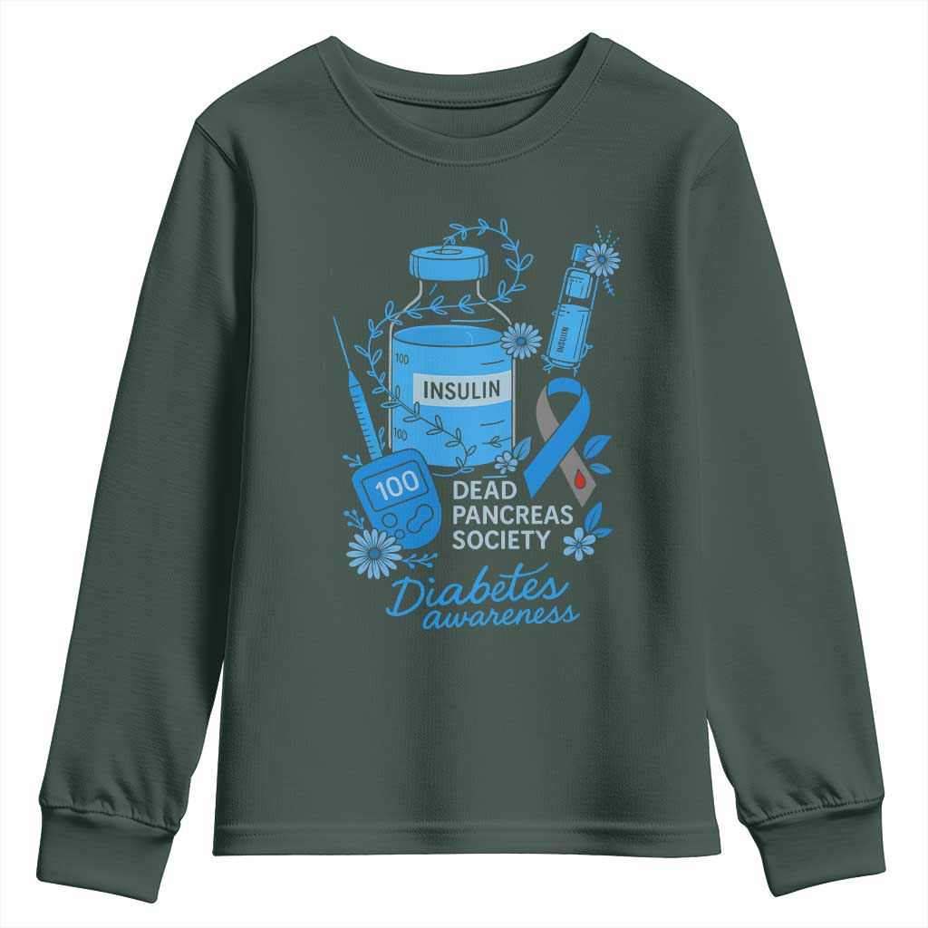 Dead Pancreas Society Youth Sweatshirt Funny Diabetes Support Insulin T1D Support