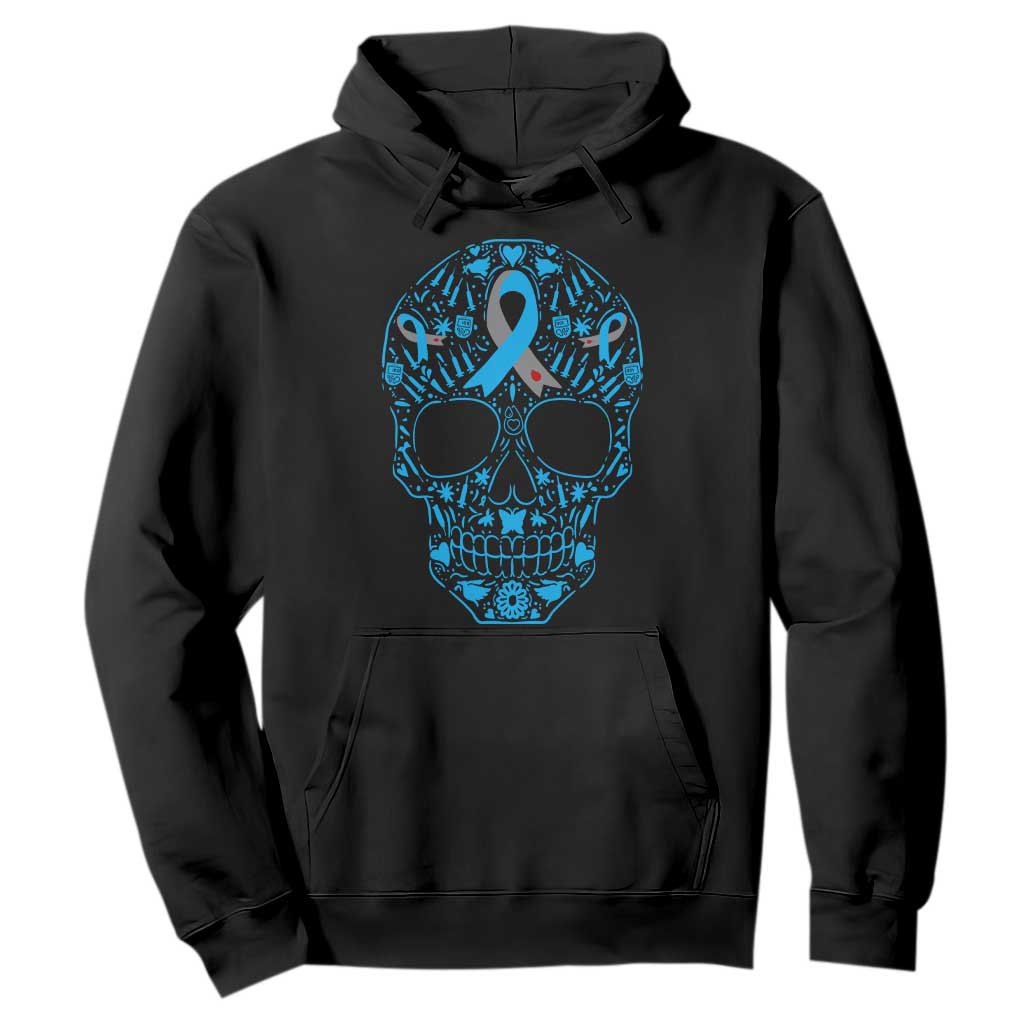 Diabetes Skull Hoodie Blue Ribbon T1D Support Sugar Skull