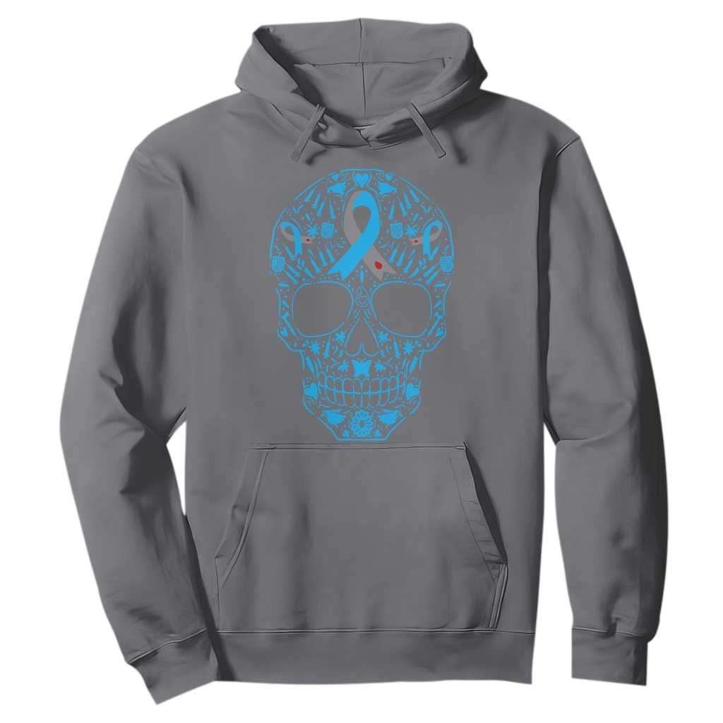 Diabetes Skull Hoodie Blue Ribbon T1D Support Sugar Skull