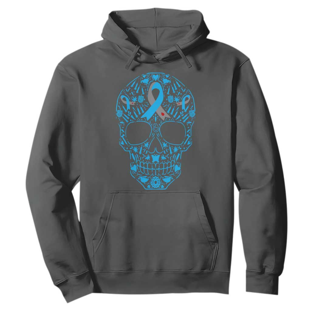 Diabetes Skull Hoodie Blue Ribbon T1D Support Sugar Skull
