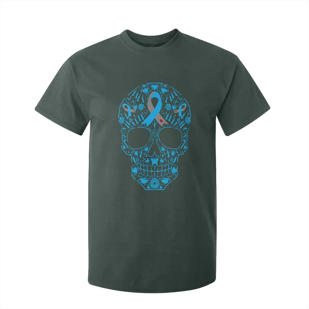 Diabetes Skull T Shirt For Kid Blue Ribbon T1D Support Sugar Skull