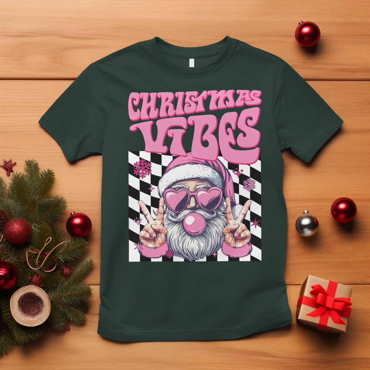funny-pink-santa-christmas-t-shirt-christmas-vibes-checkboard