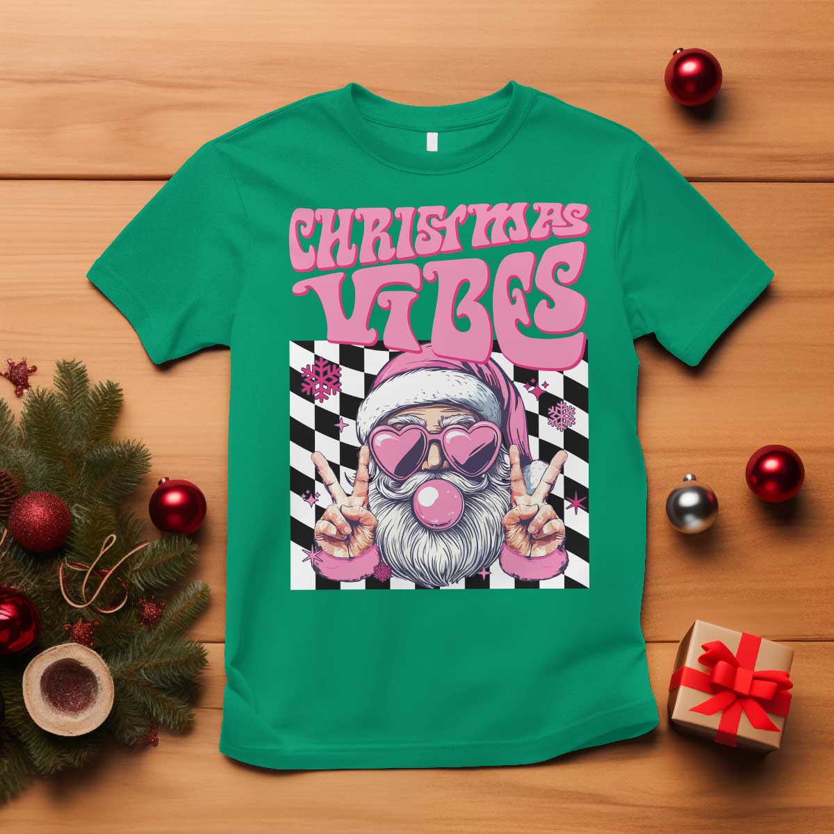 funny-pink-santa-christmas-t-shirt-christmas-vibes-checkboard