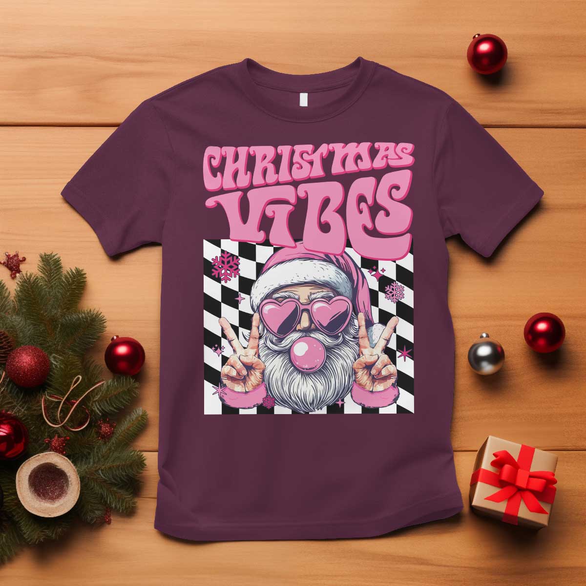 funny-pink-santa-christmas-t-shirt-christmas-vibes-checkboard