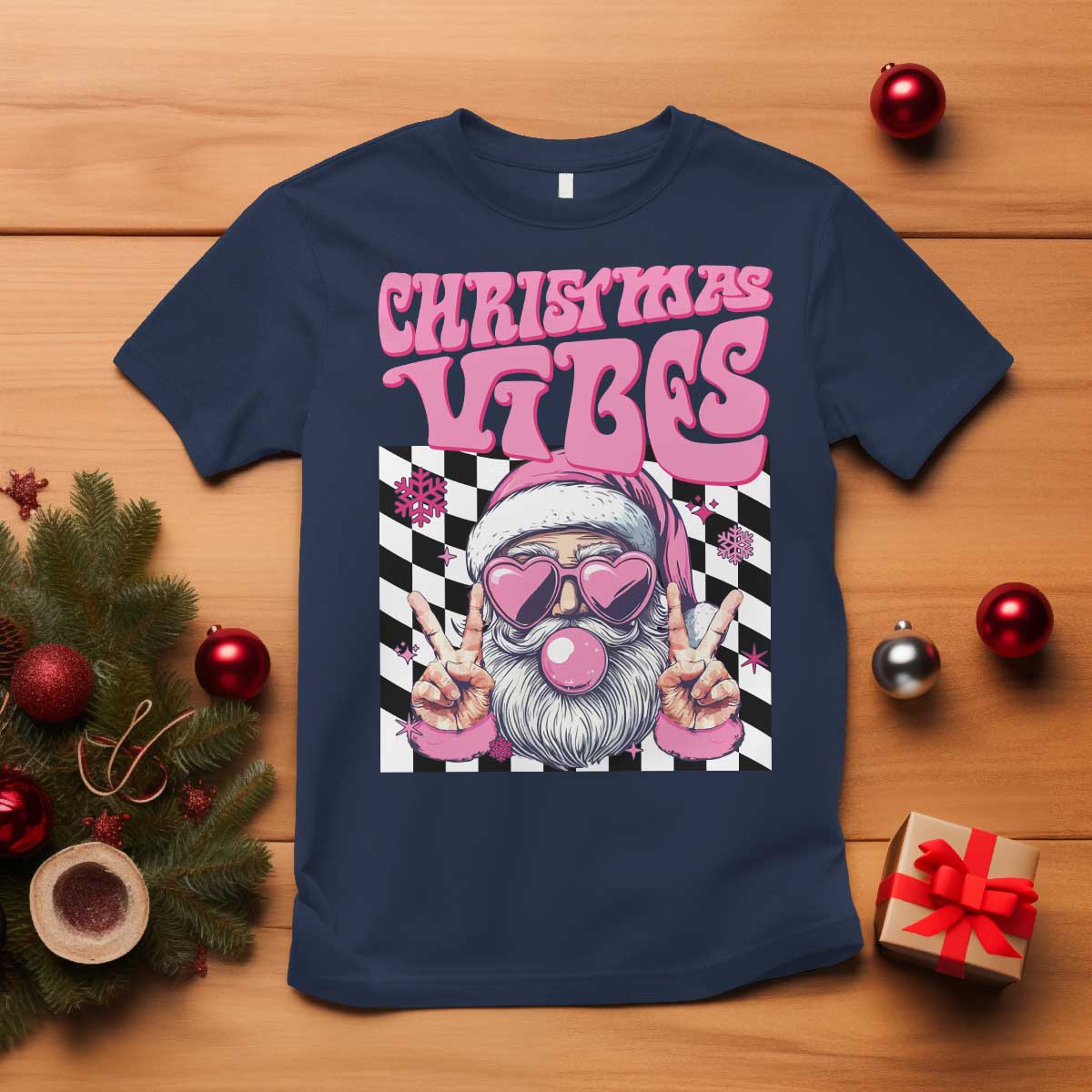 funny-pink-santa-christmas-t-shirt-christmas-vibes-checkboard