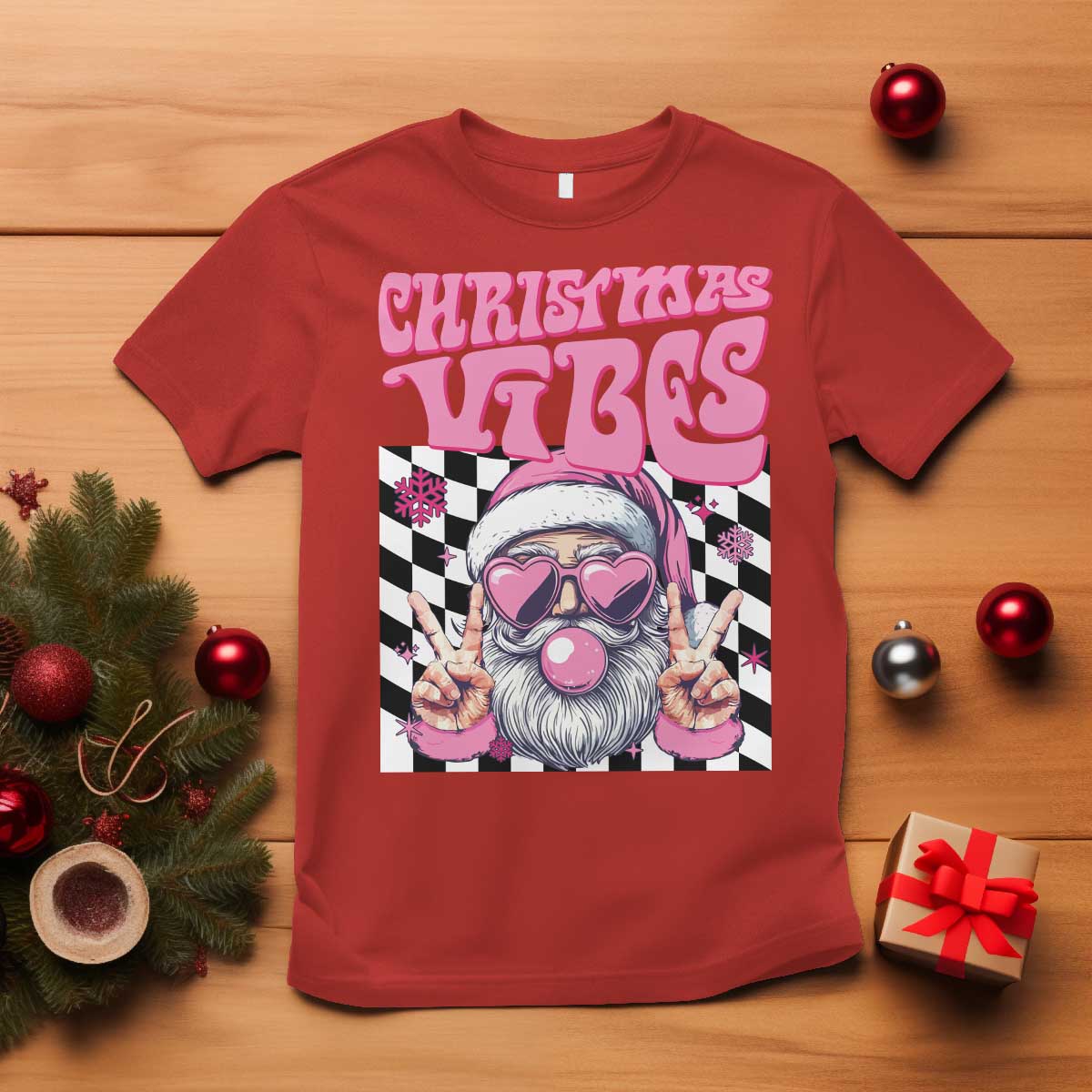 funny-pink-santa-christmas-t-shirt-christmas-vibes-checkboard