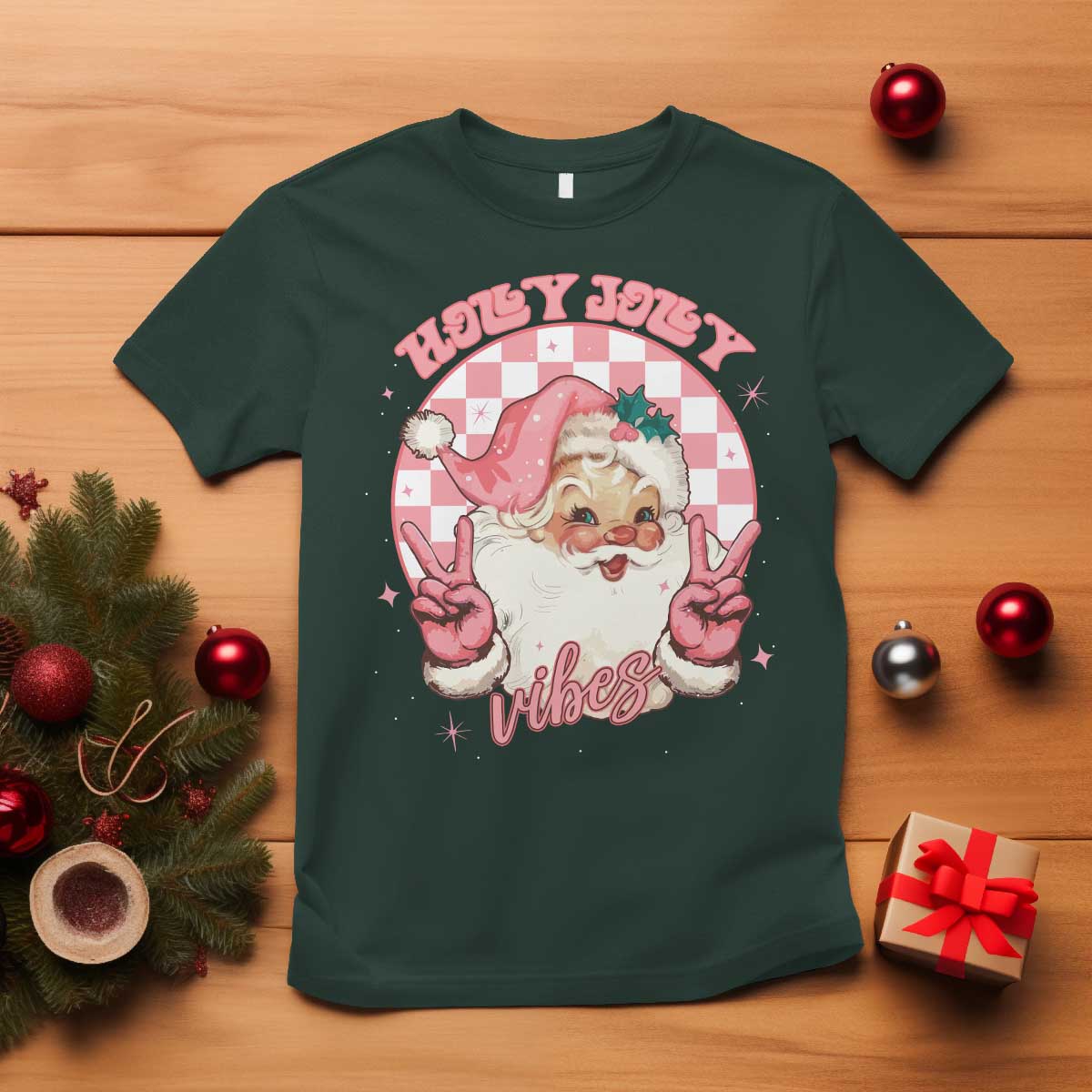 funny-christmas-t-shirt-holly-jolly-vibes-retro-pink-santa