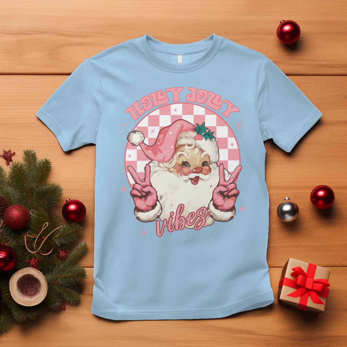 funny-christmas-t-shirt-holly-jolly-vibes-retro-pink-santa