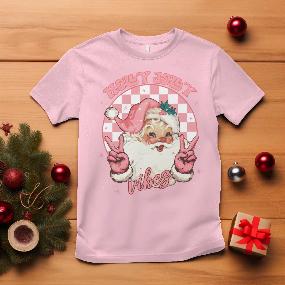 funny-christmas-t-shirt-holly-jolly-vibes-retro-pink-santa