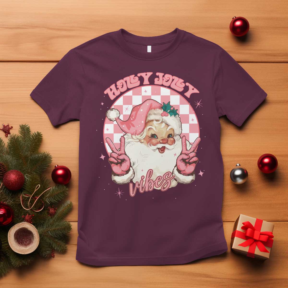 funny-christmas-t-shirt-holly-jolly-vibes-retro-pink-santa