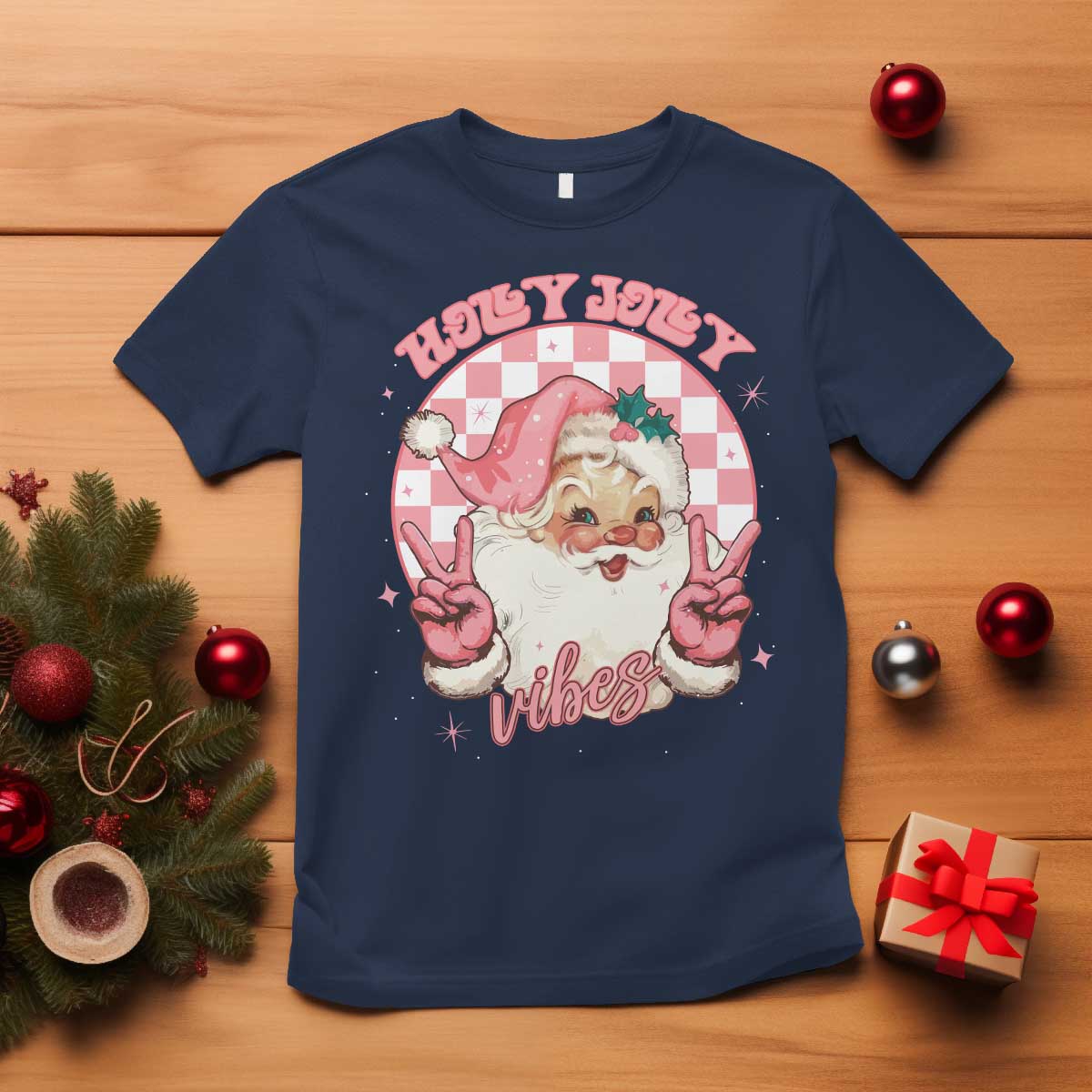 funny-christmas-t-shirt-holly-jolly-vibes-retro-pink-santa