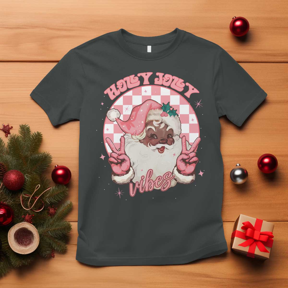 funny-pink-christmas-retro-black-santa-t-shirt-holly-jolly-vibes