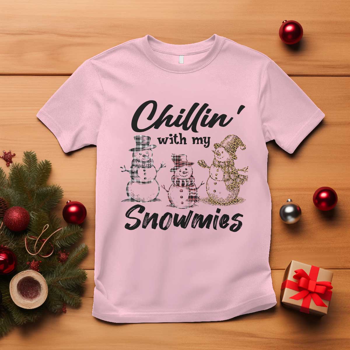 funny-christmas-t-shirt-chilln-with-my-snowmies-plaid-snowman