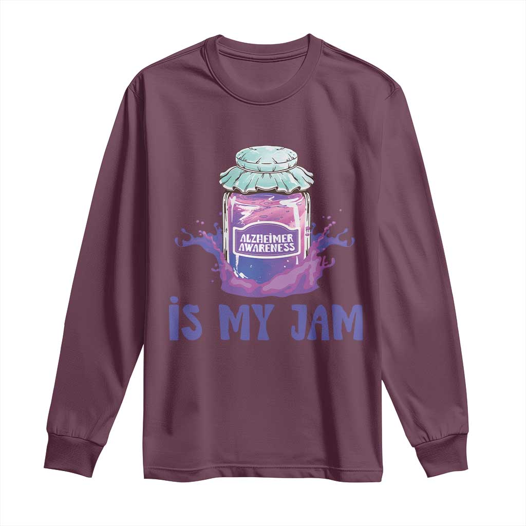 Alzheimer Is My Jam Long Sleeve Shirt Alzheimer Support Funny Saying Quotes Grape Jar