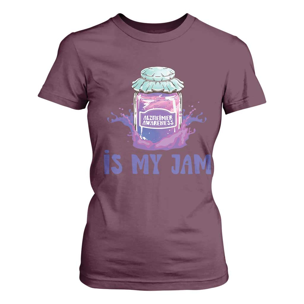Alzheimer Is My Jam T Shirt For Women Alzheimer Support Funny Saying Quotes Grape Jar