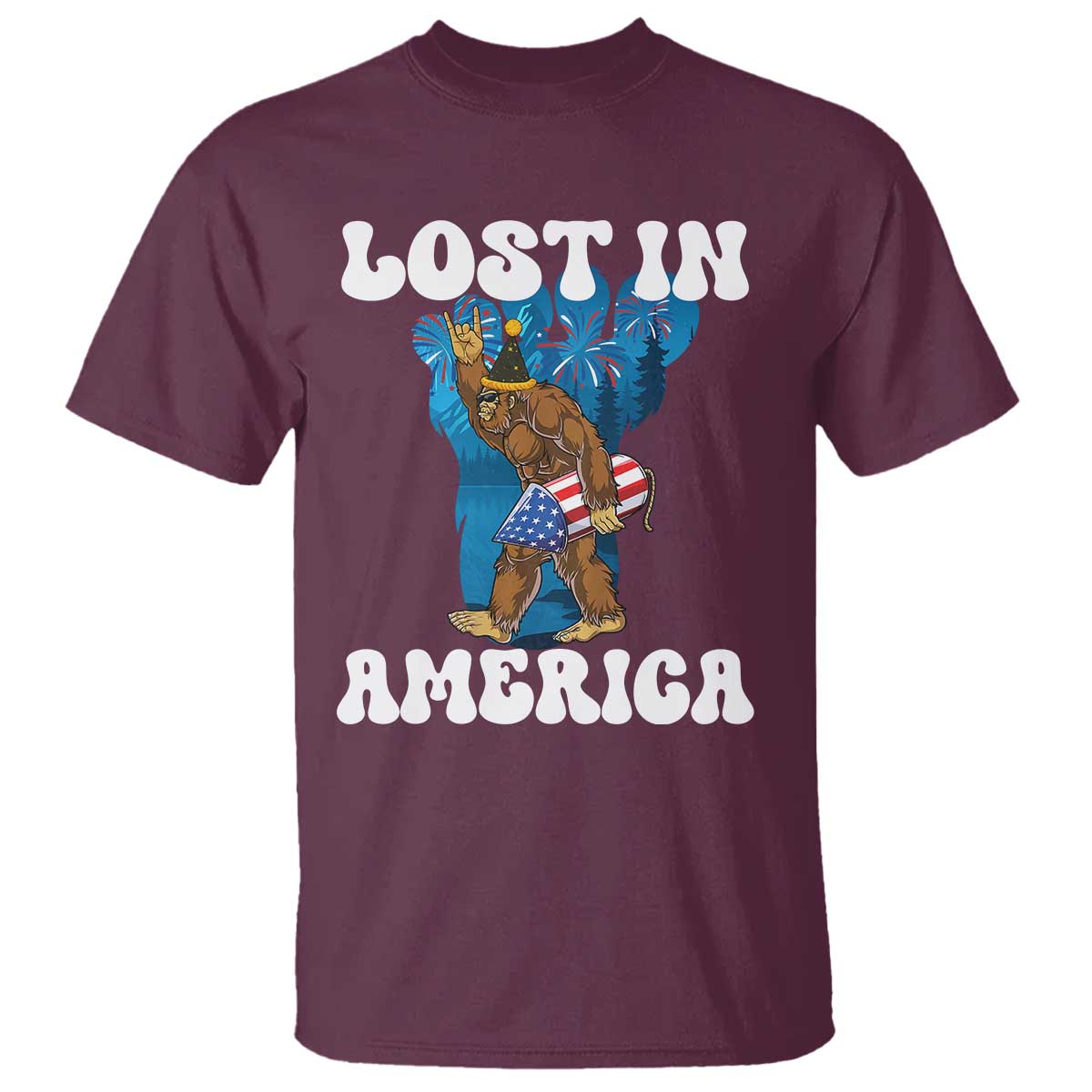 funny-4th-of-july-bigfoot-lost-in-america-t-shirt-patriotic-sasquatch-rocket-footprint-fireworks