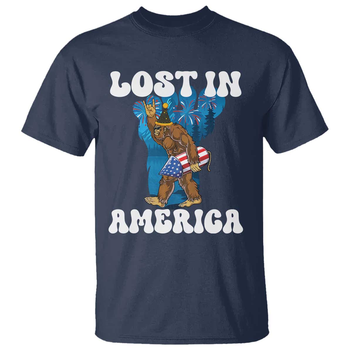 funny-4th-of-july-bigfoot-lost-in-america-t-shirt-patriotic-sasquatch-rocket-footprint-fireworks