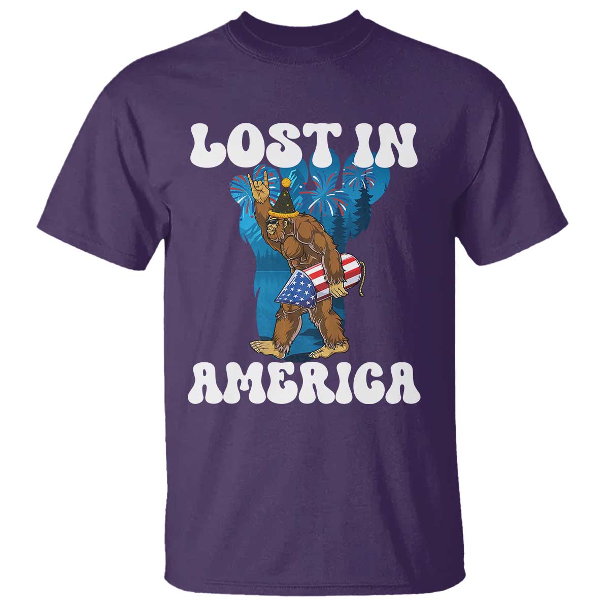 funny-4th-of-july-bigfoot-lost-in-america-t-shirt-patriotic-sasquatch-rocket-footprint-fireworks