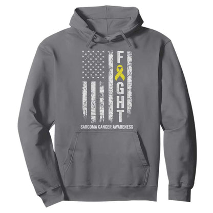 Fight Sarcoma Cancer Support Hoodie Yellow Ribbon Vintage American Flag