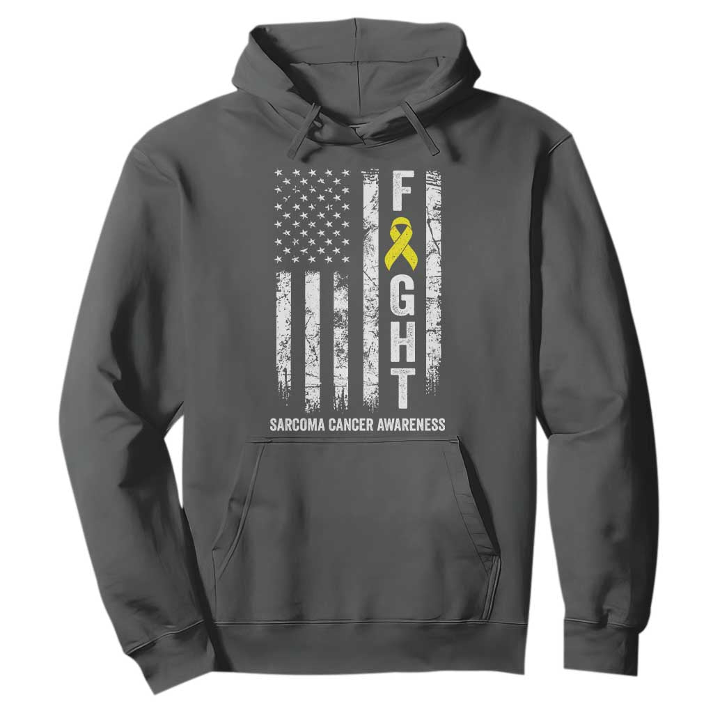 Fight Sarcoma Cancer Support Hoodie Yellow Ribbon Vintage American Flag