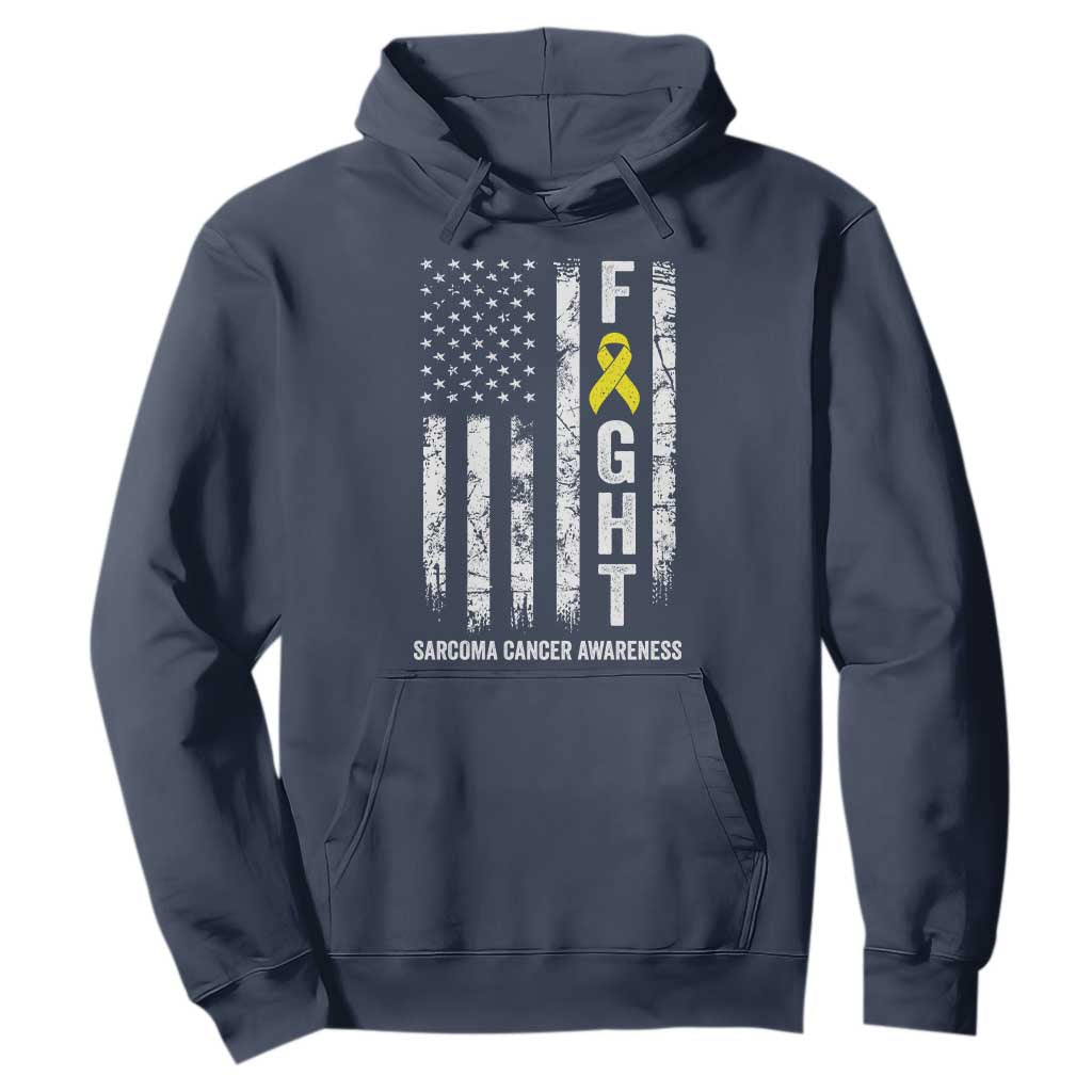 Fight Sarcoma Cancer Support Hoodie Yellow Ribbon Vintage American Flag
