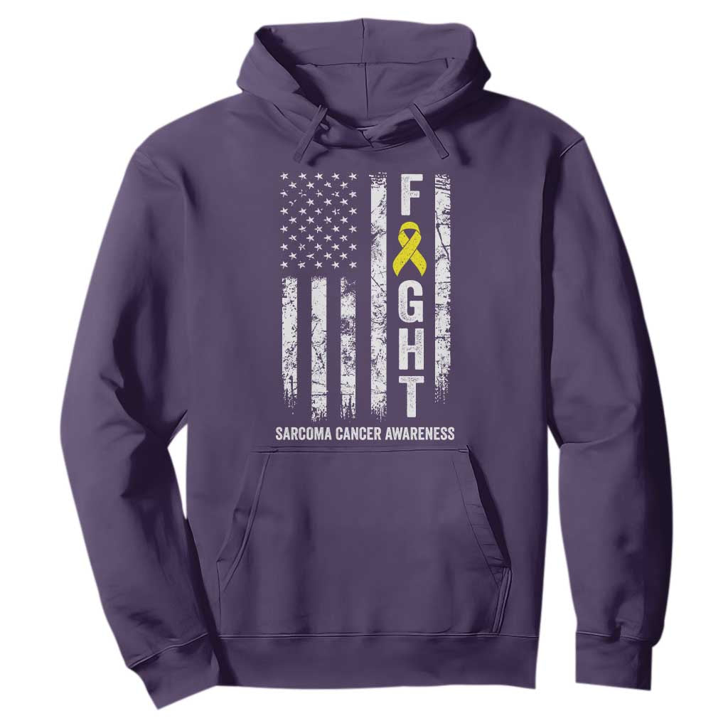 Fight Sarcoma Cancer Support Hoodie Yellow Ribbon Vintage American Flag