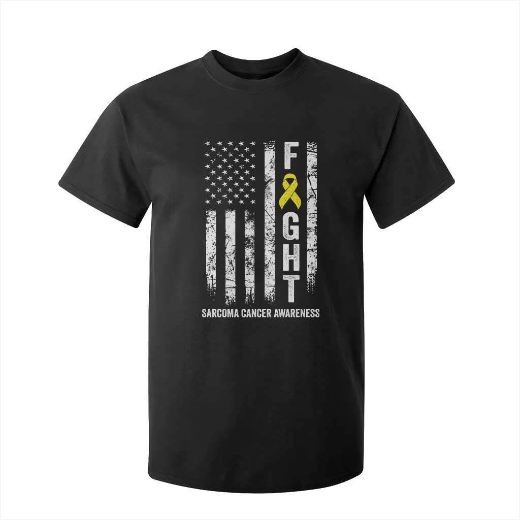 Fight Sarcoma Cancer Support T Shirt For Kid Yellow Ribbon Vintage American Flag