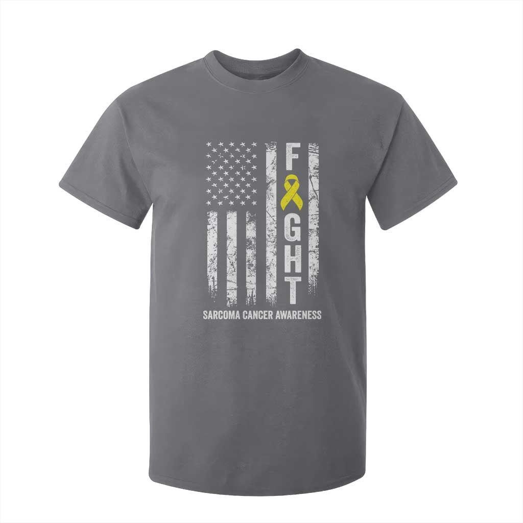 Fight Sarcoma Cancer Support T Shirt For Kid Yellow Ribbon Vintage American Flag
