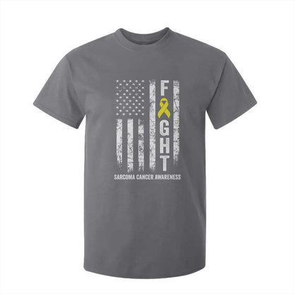 Fight Sarcoma Cancer Support T Shirt For Kid Yellow Ribbon Vintage American Flag