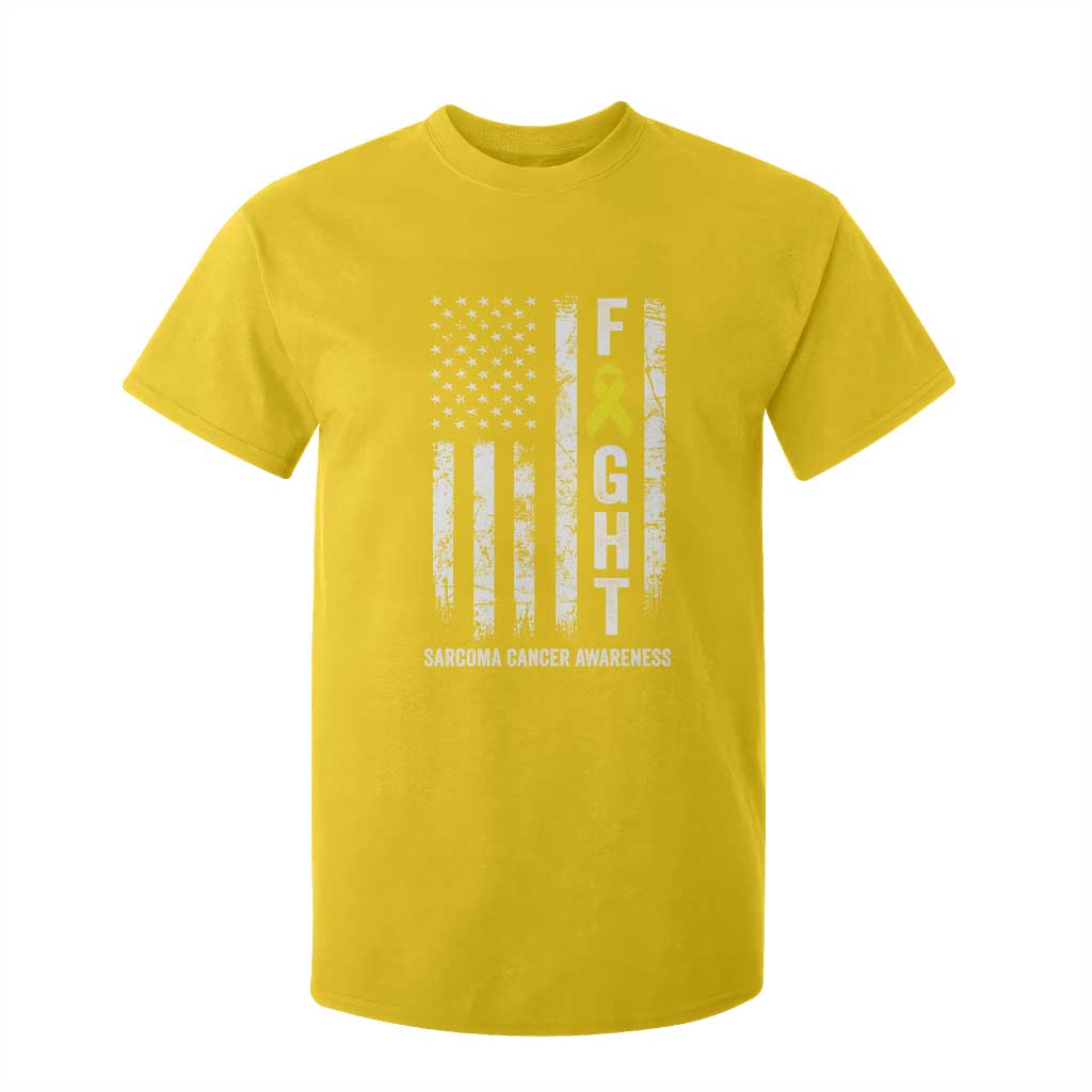 Fight Sarcoma Cancer Support T Shirt For Kid Yellow Ribbon Vintage American Flag