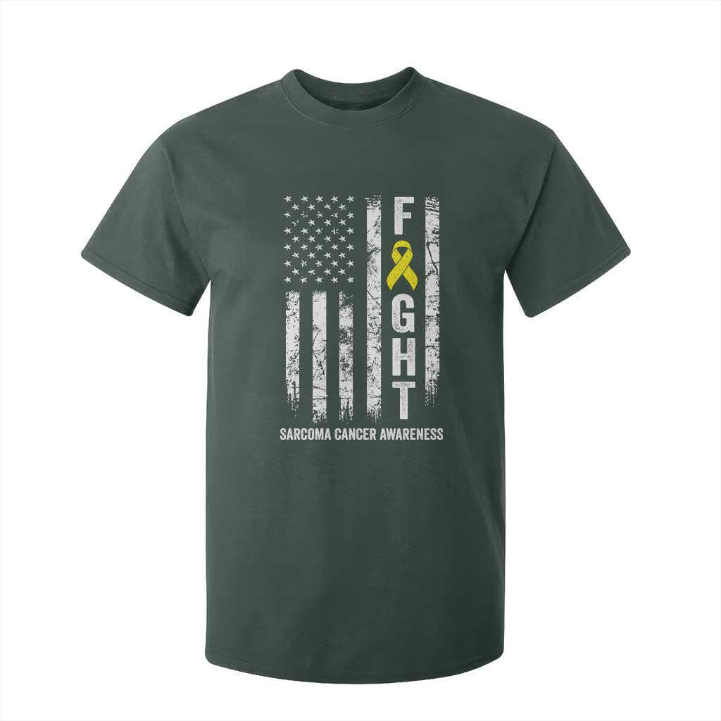 Fight Sarcoma Cancer Support T Shirt For Kid Yellow Ribbon Vintage American Flag