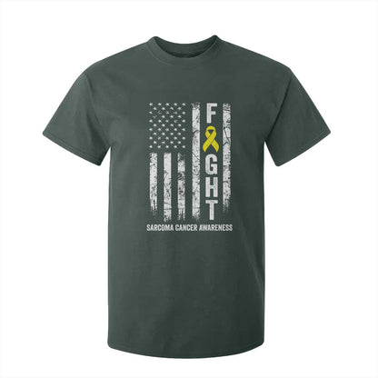 Fight Sarcoma Cancer Support T Shirt For Kid Yellow Ribbon Vintage American Flag