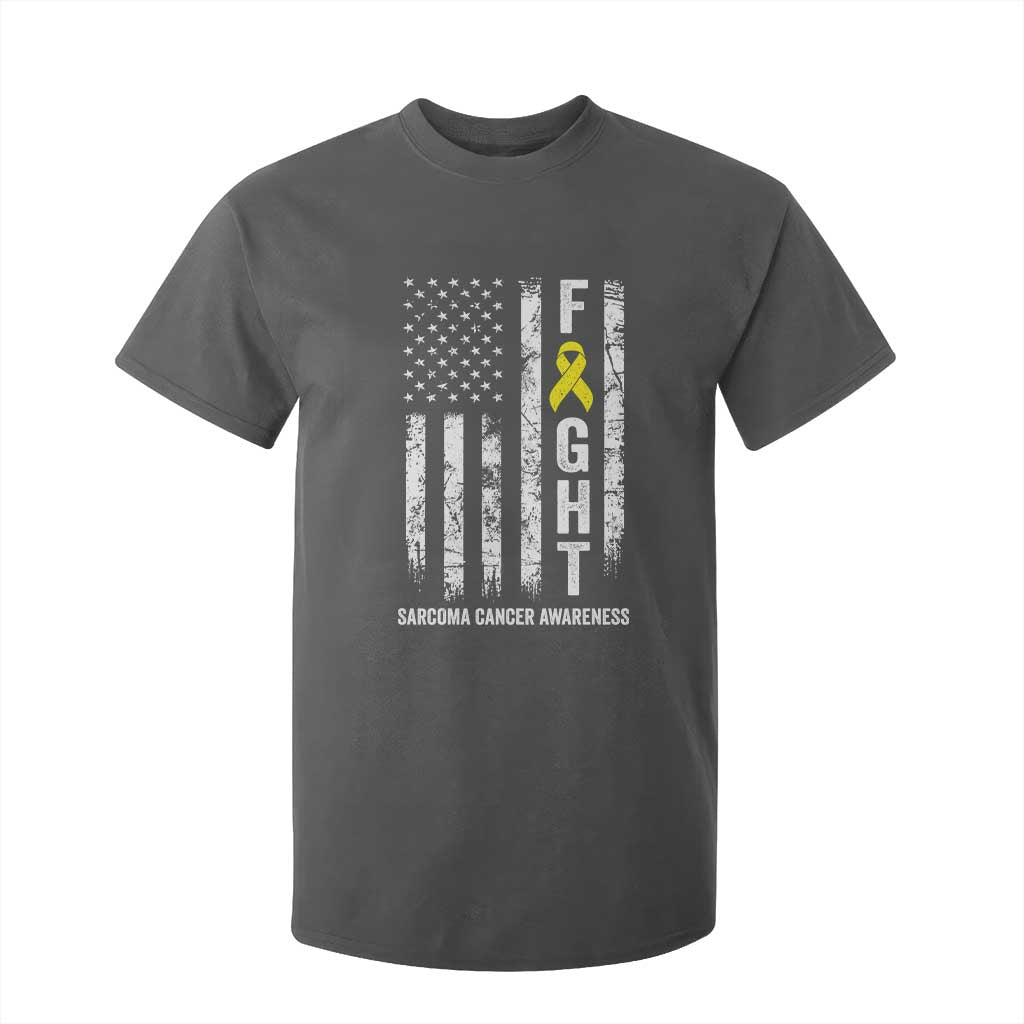Fight Sarcoma Cancer Support T Shirt For Kid Yellow Ribbon Vintage American Flag