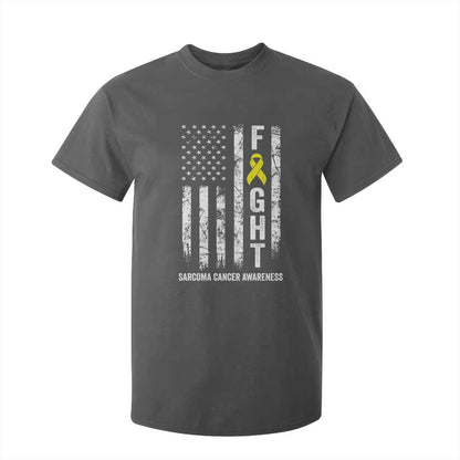 Fight Sarcoma Cancer Support T Shirt For Kid Yellow Ribbon Vintage American Flag