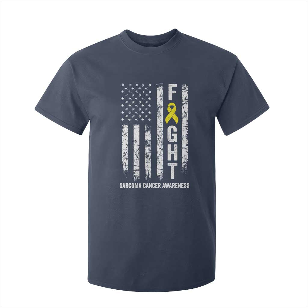 Fight Sarcoma Cancer Support T Shirt For Kid Yellow Ribbon Vintage American Flag