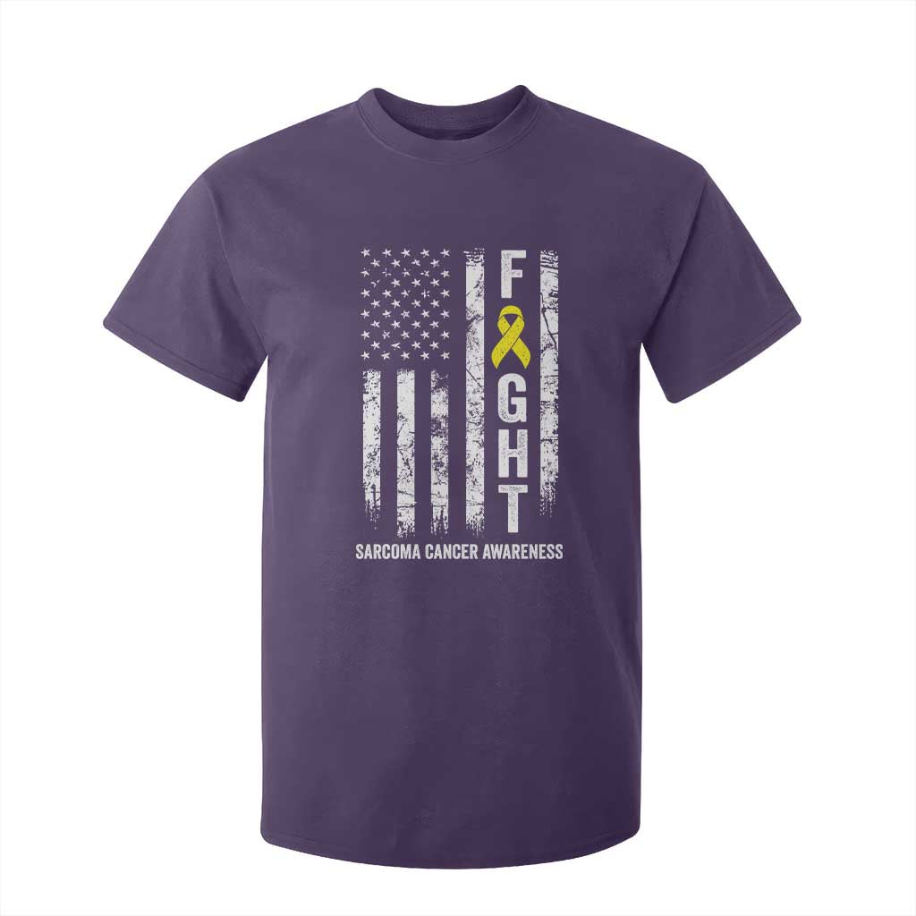 Fight Sarcoma Cancer Support T Shirt For Kid Yellow Ribbon Vintage American Flag