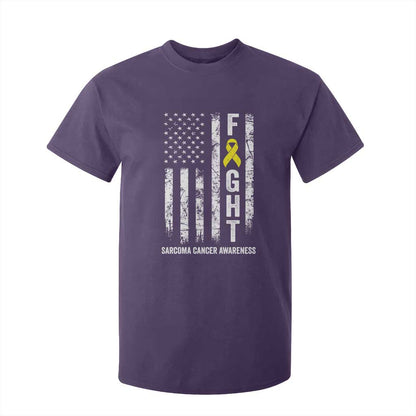 Fight Sarcoma Cancer Support T Shirt For Kid Yellow Ribbon Vintage American Flag