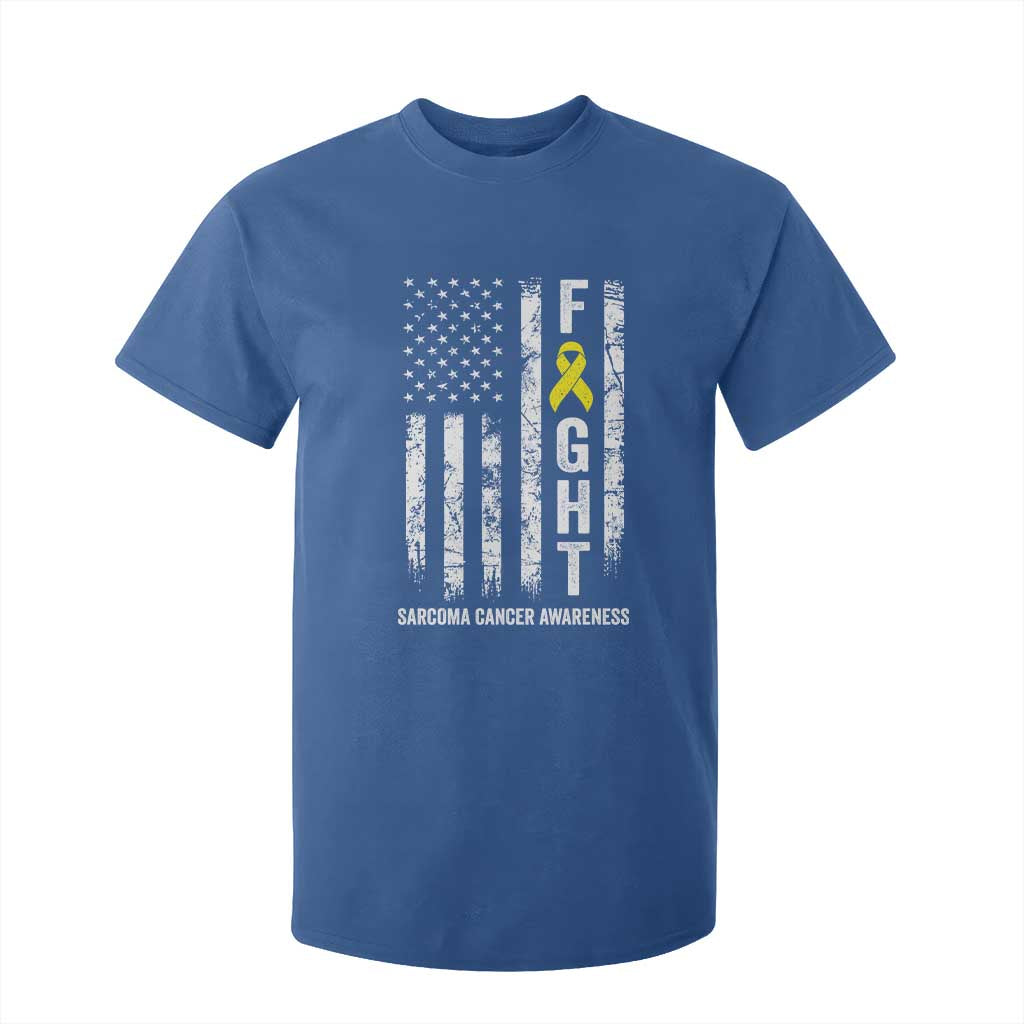 Fight Sarcoma Cancer Support T Shirt For Kid Yellow Ribbon Vintage American Flag